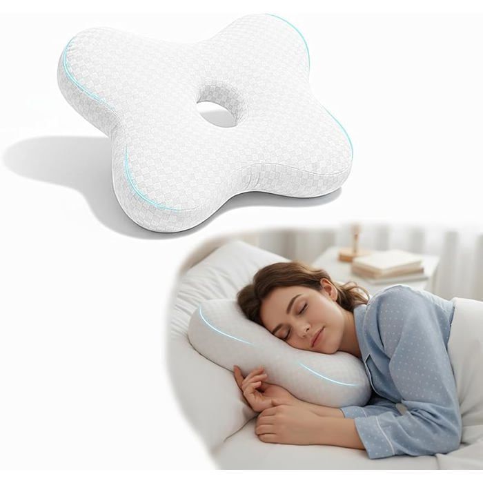 Oreiller Piercing Coussin pour Oreilles percées Trou Central Large Anti-Pression idéal Piercing récent Blanc OREILLER