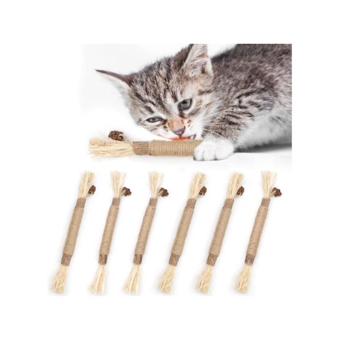 Lot de 6 bâtonnets à mâcher et jouets naturels pour chat – le cadeau idéal pour votre chaton.
