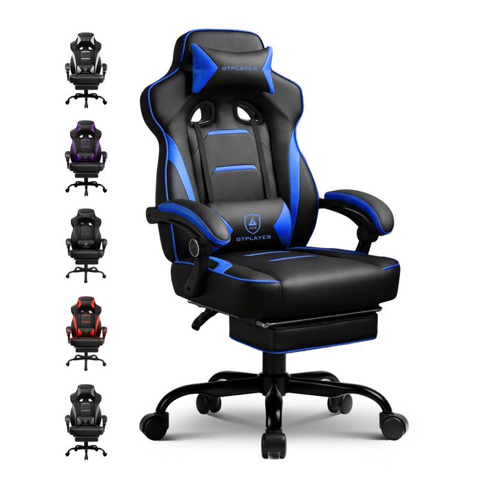 Chaise Gaming Ergonomique Repose Pieds Support Lombaire Appui Tête Réglables 180kg Inclinaison 155° - vue 9