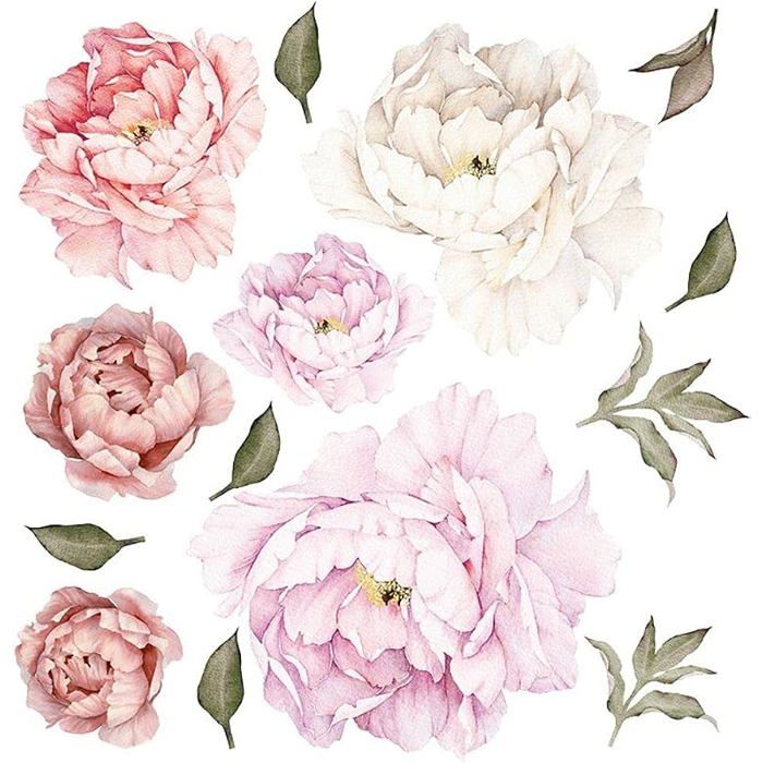 [6 pièces] Stickers muraux fleurs PIVOINES grand romantique I Autocolnt mural fleurs rose bnc pastel Bncrose
