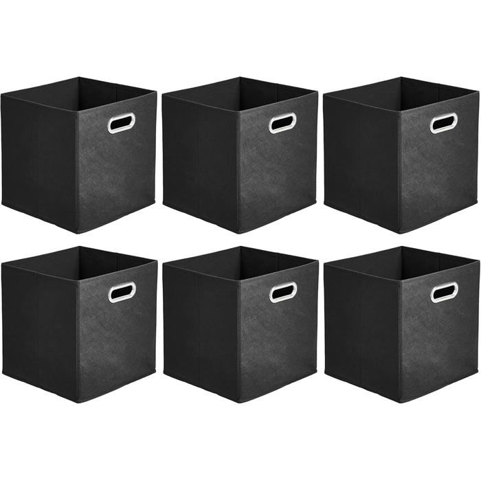Lot de 6 cubes de rangement pliables en tissu avec œillets ovales Noir