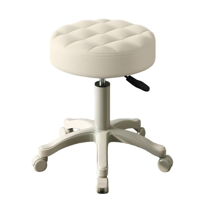 Tabouret de coiffeuse à roulettes avec coussin en similicuir WILITTO hauteur réglable pivotant à 360° beige 30x30x53cm