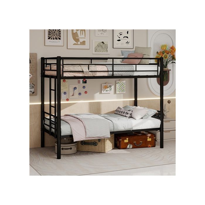 Lit superposé en métal noir classique lit bas 90x190 cm échelle et barrières incluses convertible en 2 lits simples sans sommiers Lit superposé en métal noir classique lit bas 90x190 cm échelle et barrières incluses convertible en 2 lits simples sans sommiers