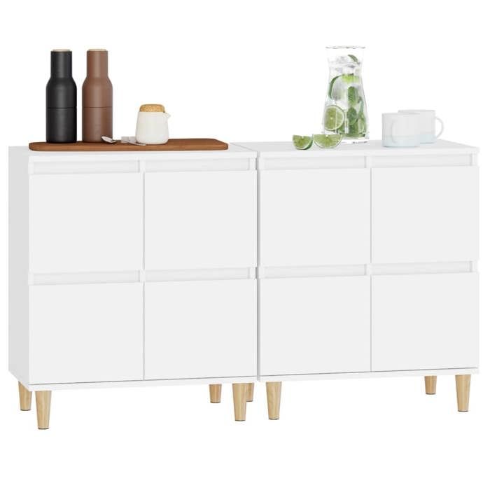 Blanc Commode Salon CHIC Buffets 2 pcs Enfilade rangement blanc 60x35x70 cm bois dingénierie N9569