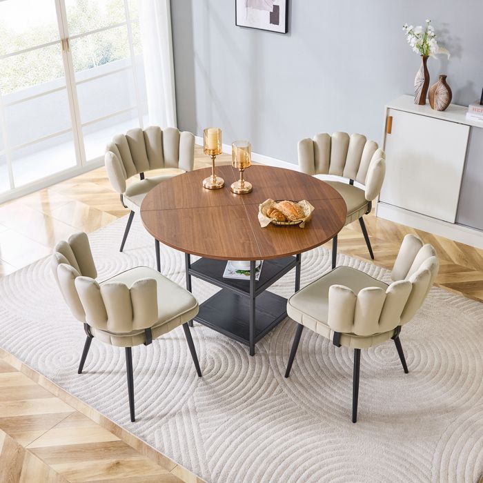 Ensemble table à manger ronde et chaises en tissu - Lot de 4 - Diamètre 107 cm - Hauteur table 75 cm