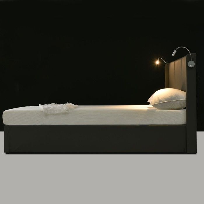 Lit rembourré gris avec coffre de rangement - BLACKCOLOR - 140 x 200 cm - Lampe de lecture orientable - Port USB intégré Lit rembourré gris avec coffre de rangement - BLACKCOLOR - 140 x 200 cm - Lampe de lecture orientable - Port USB intégré