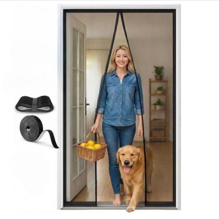 Moustiquaire magnétique porte fibre de verre noire 90x220cm bande adhésive large anti‑insectes 1 pièce