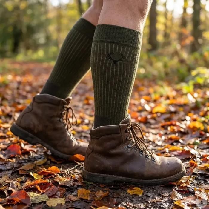 Chaussettes hautes cerf kaki laine mérino 40% - Mixte