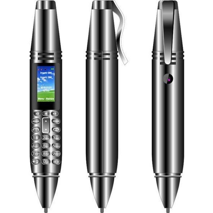 Noir - Ak007 Stylo Mini Téléphone Portable 0.96 Pouces Petit Écran Gsm Double Sim Caméra Lampe De Poche Bluet