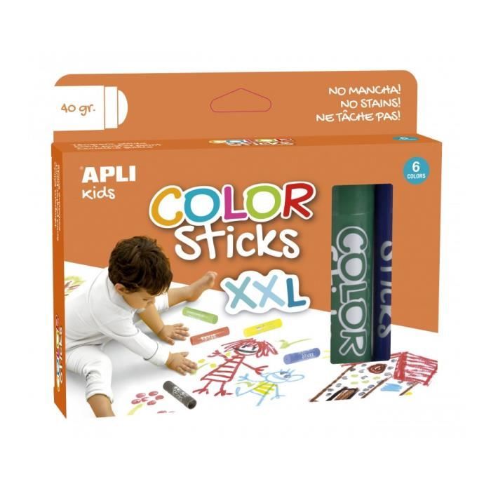 Peinture gouache solide - APLI - Color Sticks XXL - Pack de 6 couleurs - Pour enfants à partir de 3 ans