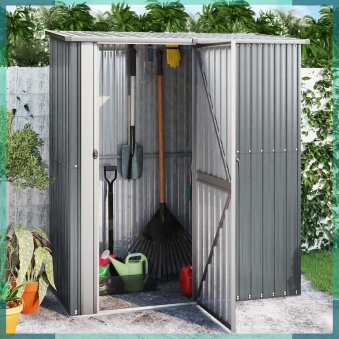 Abri De Jardin En Acier Gris - 126x97,5x177 Cm - Parfait Pour Rangement Outils, Équipement Piscine, Matériel Jardin