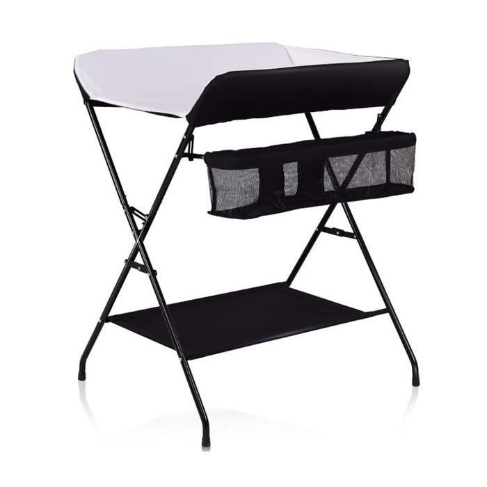 Table à Langer pour Bébé Pliable LAIZERE - Noir et Blanc - Avec Panier de Rangement et Etagères