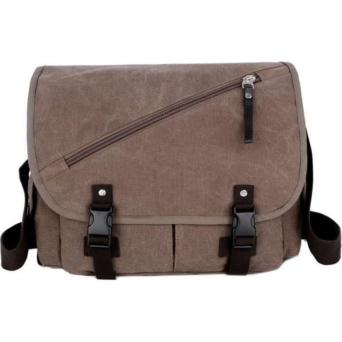 sac à epaule bandoulière messenger cartable scolaire besace en toile café pour homme femme