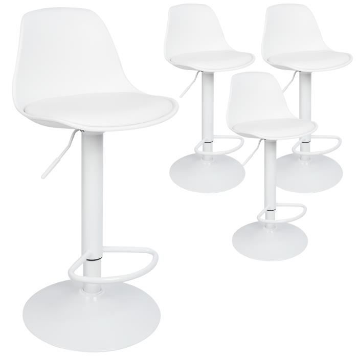 Tabouret de bar AGNESG - Lot de 4 Blanc - Cuir - Métal - Hauteur réglable - Design contemporain