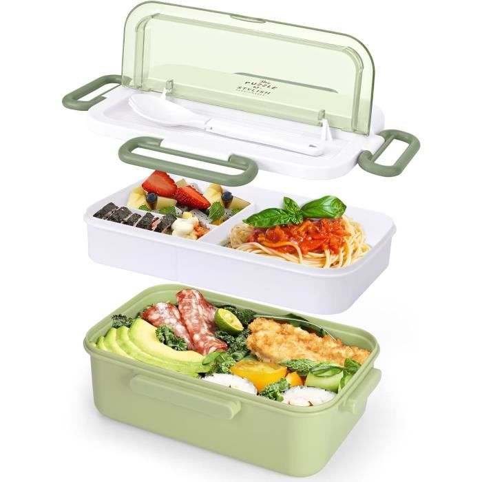 Boîte à Lunch Enfant RUIJIE 1590 Ml - 3 Compartiments - Design Dinosaure - Étanche, Micro-ondes Et Lave-vaisselle - Bleu