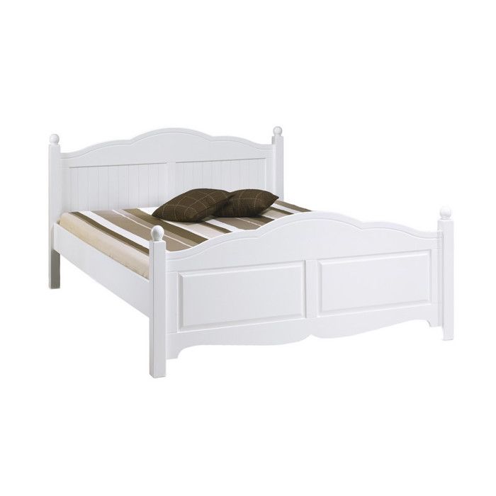 Lit - Blanc - 2 Places - 160 x 200 cm - Style Anglais - Bois massif Lit - Blanc - 2 Places - 160 x 200 cm - Style Anglais - Bois massif