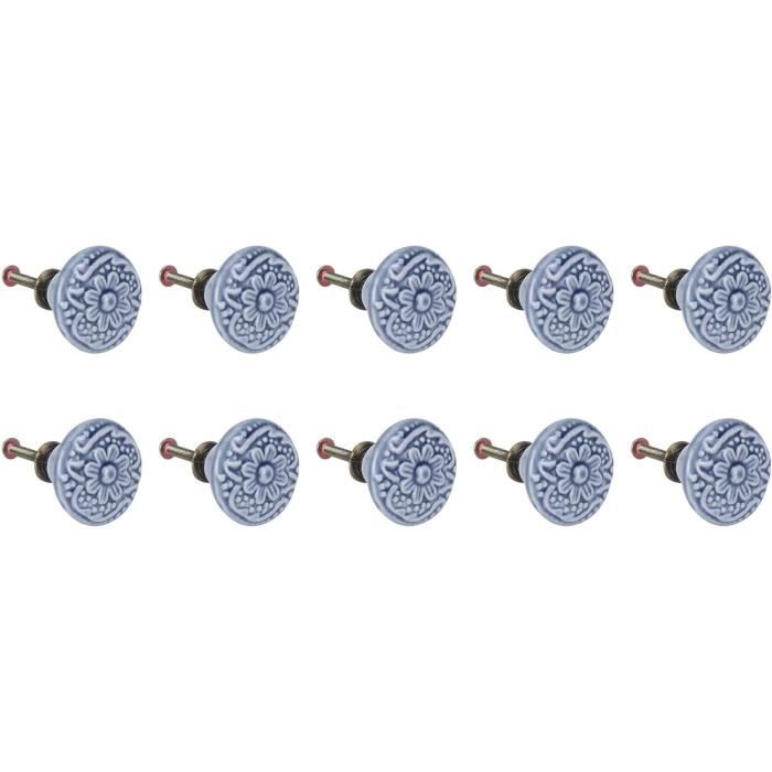 8 Boutons Placard Céramique Grise Mango Tree - Style Rétro Vieilli