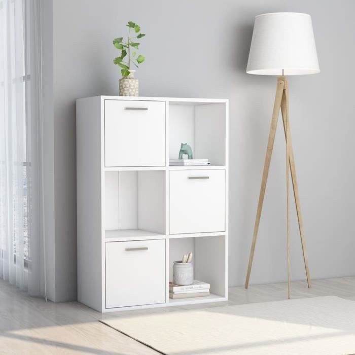 Armoire de rangement - Aggloméré - Blanc - 60x29 5x90 cm - 3 cubes ouverts - 3 cubes avec portes