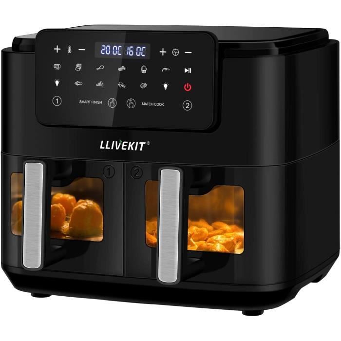 Friteuse sans Huile à Double Tiroir, Air Fryer 9L, Panneau Tactile LED, 9 Menus Prédéfinis