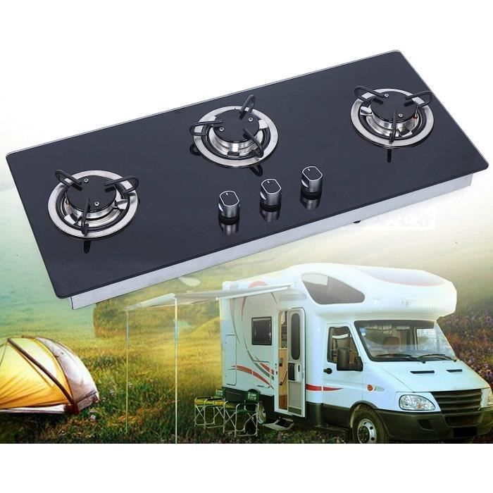 Plaque de cuisson à gaz 3 feux En verre trempé Réchaud à gaz GPL 715 × 310 × 70 mm Pour