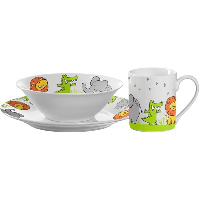 Service De Table Porcelaine Enfant 5 Pièces ASA Emma Elefant - Assiette, Bol, Tasse, Cuillère Et Livre
