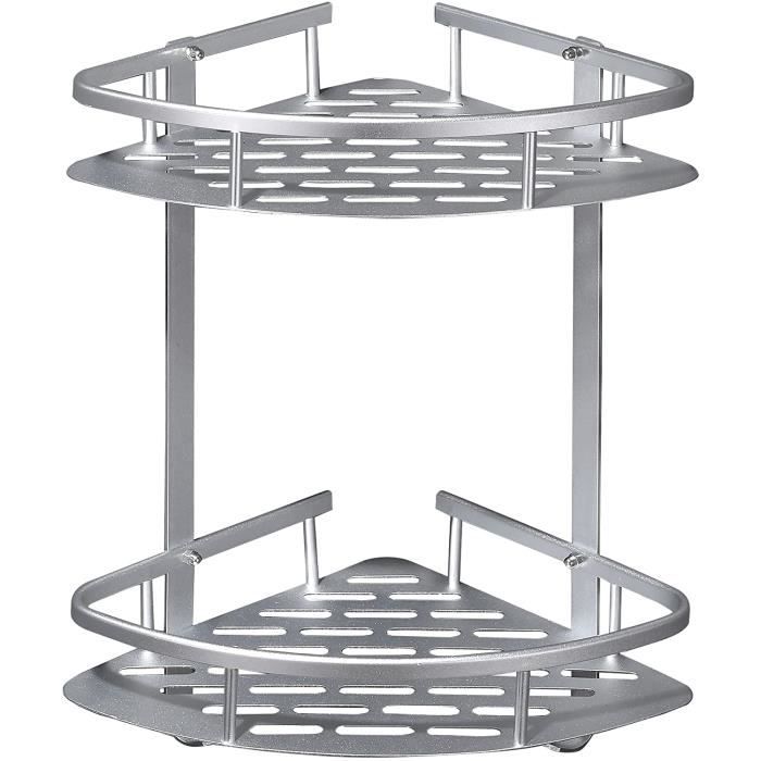 Étagère Douche Angle Sans Perçage 2 Pcs – Inox 304 + 4 Crochets, Rangement Salle De Bain Argent