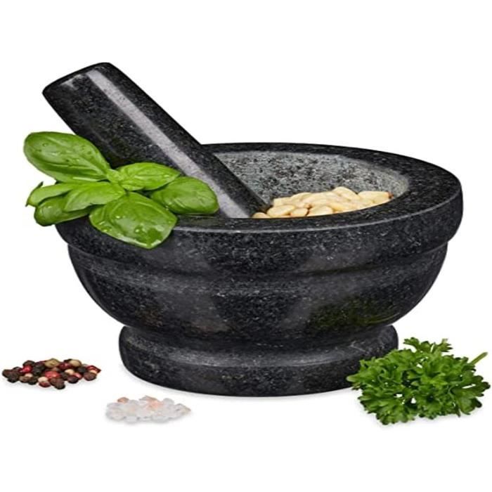 Ustensile De Cuisine En Pierre Mortier Et Pilon En Granit Relaxdays - 500 Ml, Poli, Pied Antidérapant - Pour Épices, Herbes, Pesto