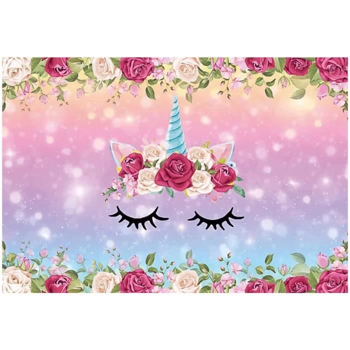 Toile De Fond Licorne Arc-en-ciel 2,1x1,5m - Décoration Fête Enfant Paillettes Dorées