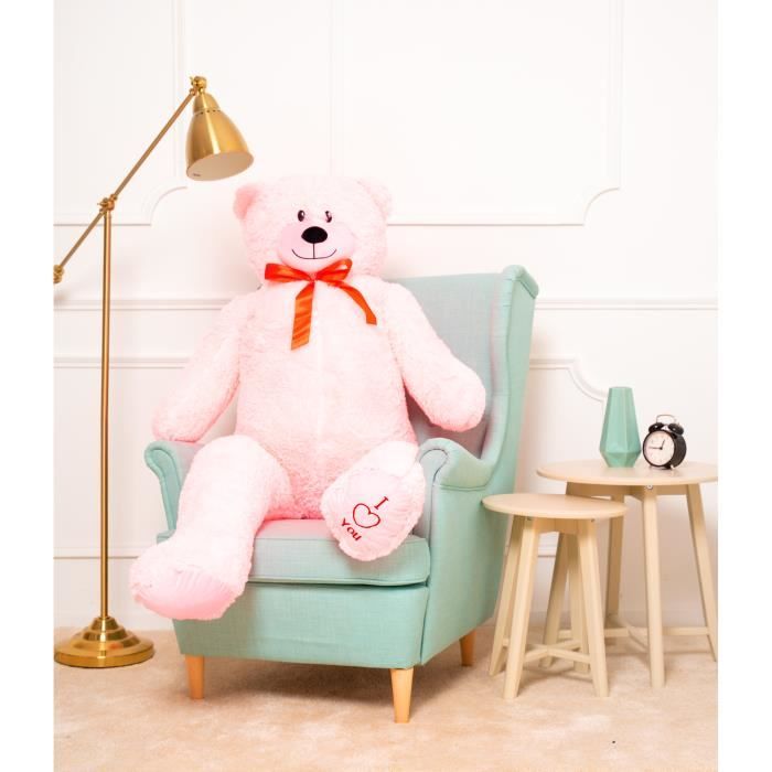 Gros nounours / nounours 160cm - Peluche douce - Blanc et rouge