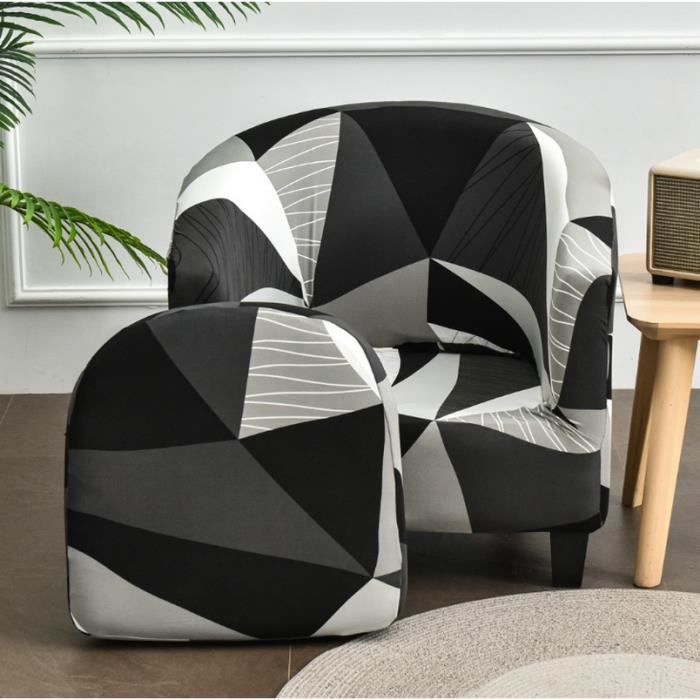Housse de fauteuil club + housse de coussin de tabouret, housses de fauteuil extensibles et amovibles à motifs géométriques.