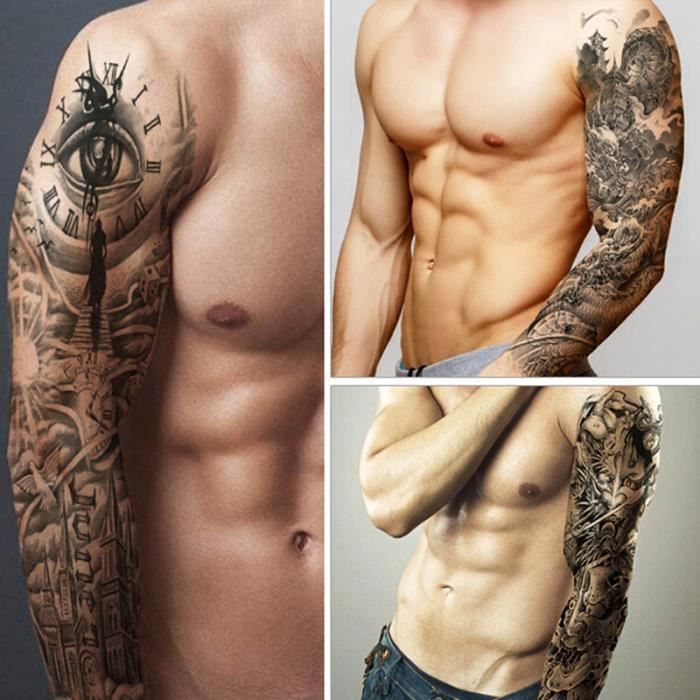 48 17cm Grand Tatouage Pour Hommes Femmes Corps Complet Art Bras Manches Tatouage Impermeable Soldat Noir Temporaire Autocollants Cdiscount Au Quotidien