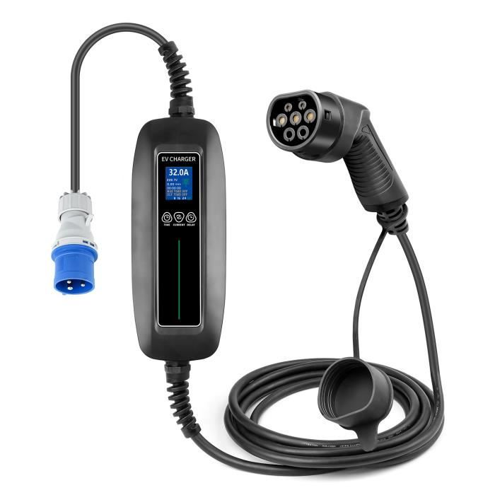 Chargeur de voiture électrique Timing Chargeur EV portable 7kW, câble de type 2 8/16/24 / 32A Charge réglable IEC 62196 EVSE pour