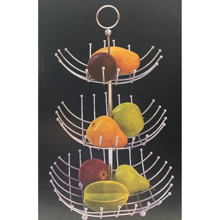 Corbeille Fruits Bambou Blanc Présentoir Fruits 2 étages Blanc Et Bambou - Gain De Place Et Design Naturel économiseur Espace Table