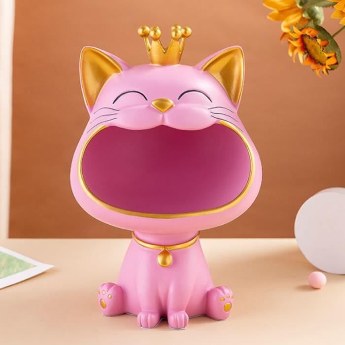 Chat Qui Rit Boîte De Rangement – Statue Maneki Neko Chanceux Grande Bouche En Résine, Organisateur Clés Bijoux Bonbons, Décoration Maison Amusante Et Pratique