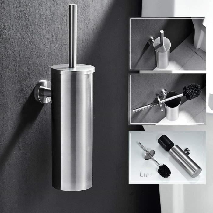 Porte Brosse Toilette Support Mural en Nickel Brossé Balai pour Toilette WC Imperméable LBQ74