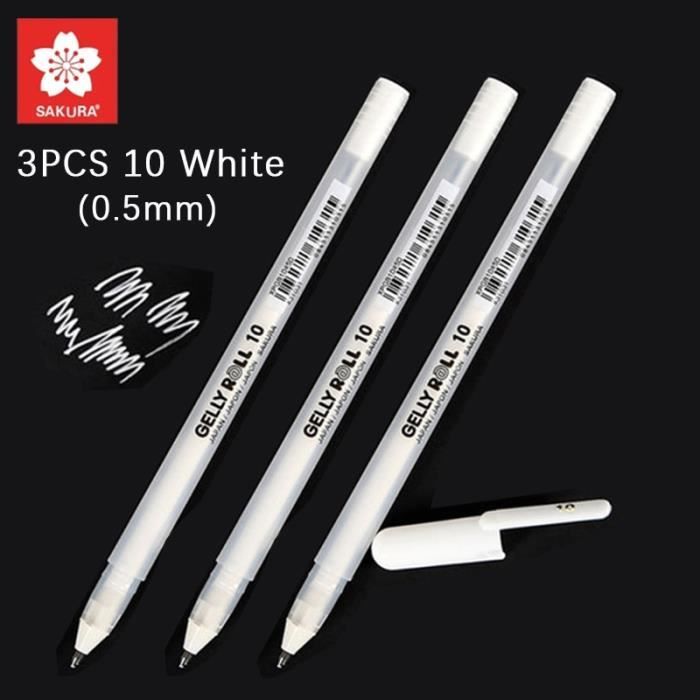 3pcs 10 Blanc - stylo à encre Gel blanc, classique, stylo marqueur à  reflets pour Art en rouleau, blanc brill
