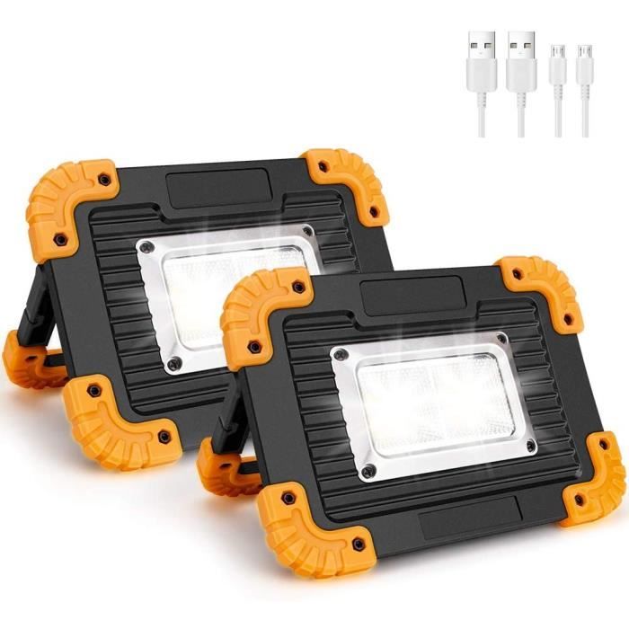 Projecteur LED Rechargeable10W 750LM Projecteur Chantier Lampe de Travail avec USB 4 Modes Imperméable Lumière dinondation(2