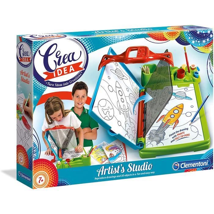 Clementoni IDEA Drawing Studio - Drawing Set With Easel For Children From 7 Years - Includes Tempera Paints, Pens, Brushes, Cards & Pens 18717