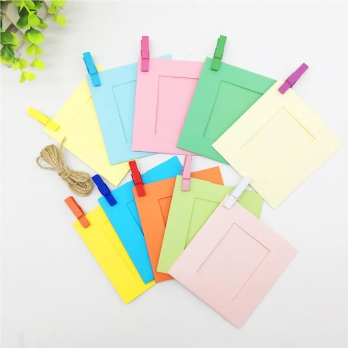 20 Cadres Photo En Papier Kraft DIY 11,5 X 15,5 Cm – Avec Clips Bois Et Corde Chanvre – Décoration Murale Rétro Pour Photos 6 Pouces