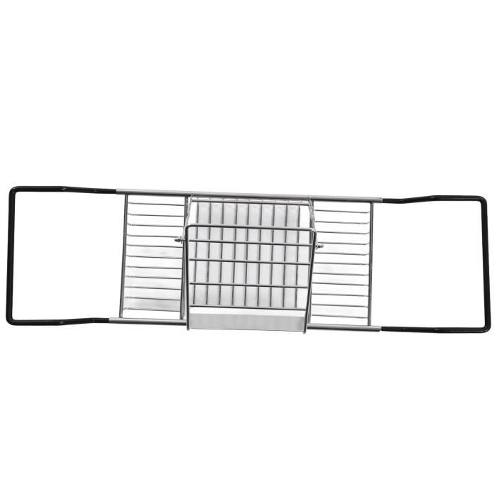 ZYFAB Bambou bac de Baignoire Plateau de Bain pour Baignoire réglable Extensible Organiseur de Baignoire avec Livre Tablette Verre à vin Porte Serviettes, Noir,1