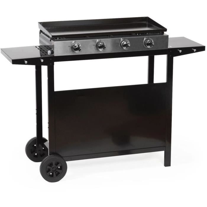 Plancha gaz GARDEN MAX MERIDA 4 feux Sur chariot Acier émaillé 75 x 35 cm