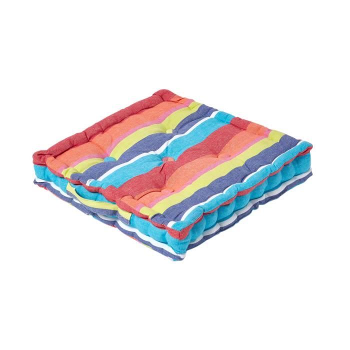 Coussin de sol - Multicolore - 50 x 50 cm - Rayures - Confort - Design contemporain Coussin de sol - Multicolore - 50 x 50 cm - Rayures - Confort - Design contemporain