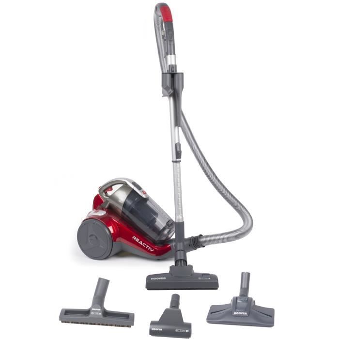 HOOVER RC81_RC25 Aspirateur Traineau sans sac, Puissant 800W, 75db, Performance, Filtre Lavable, Brosse Poils Animaux, Gris/Rouge