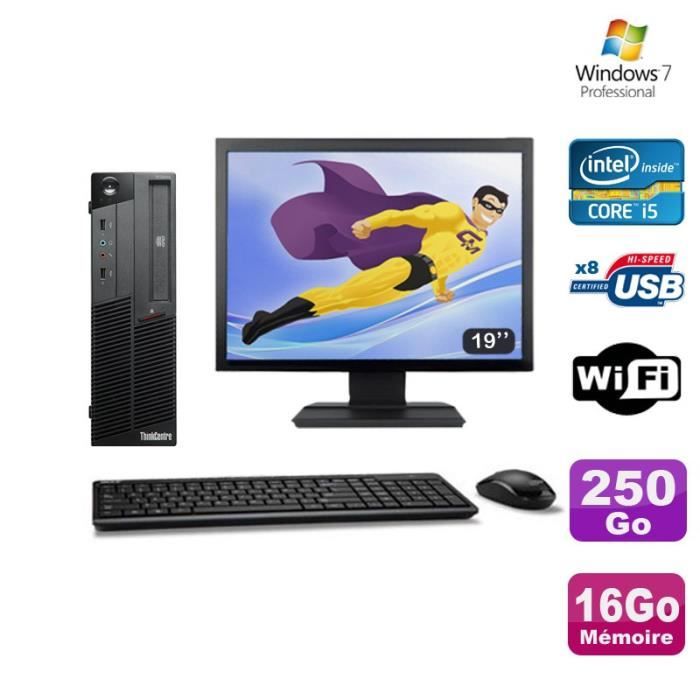 PC Lenovo M90P 5864 Core i5-650 3.2GHz 16Go 250Go Graveur WIFI W7 + Ecran 19 Reconditionné - Lenovo reconditionné disponible sur Cdiscount Seconde Vie