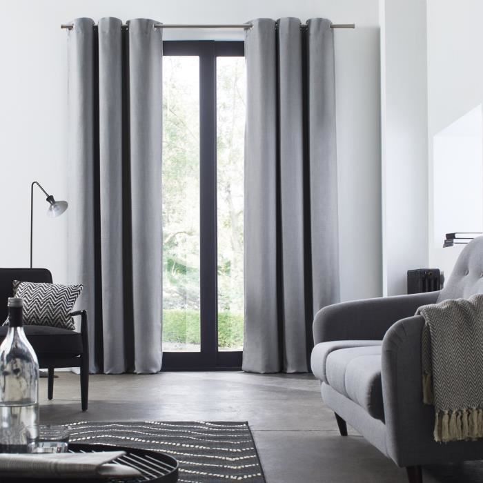 Madura Rideau Oeillets Double Occultant Bellevue Polyester Gris Pale 220 X 145 Cm Cdiscount Maison