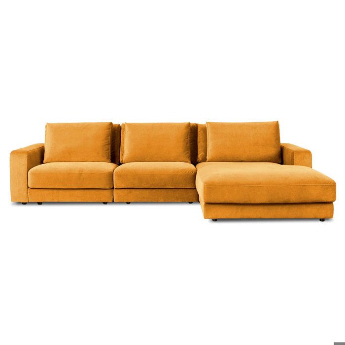 Canapé angle droit Venezia en velours jaune - 5 places Canapé angle droit Venezia en velours jaune - 5 places