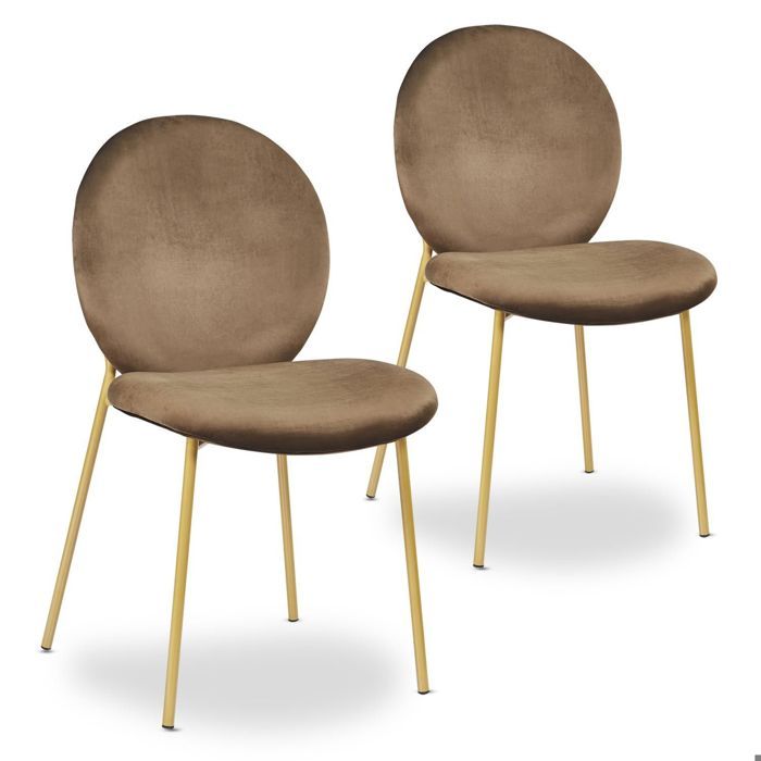 MENZZO Lot de 2 chaises médaillon Irene Velours Camel - Chaises Salle À Manger MENZZO Lot de 2 chaises médaillon Irene Velours Camel - Chaises Salle À Manger