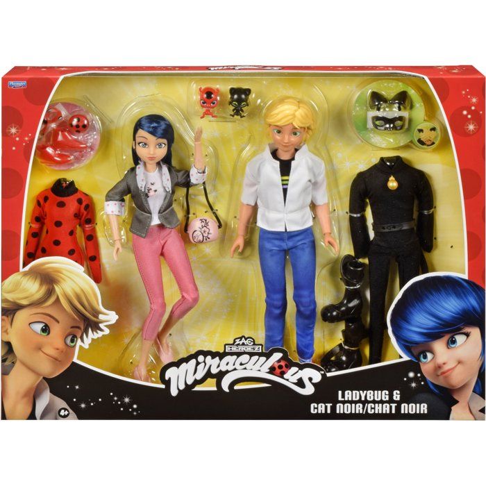 Pack 2 figurines Miraculous Marinette & Adrien 26 cm articulées + 2 tenues super héros et accessoires Neuf - vue 3