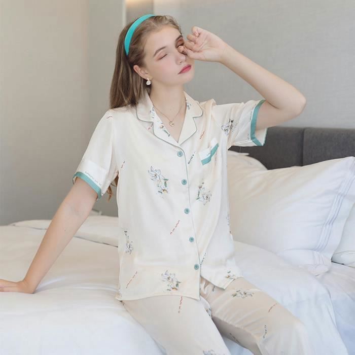 Ensemble De Pyjama Femme Deux Pièces Vetements De Nuit Manches Courtes ...