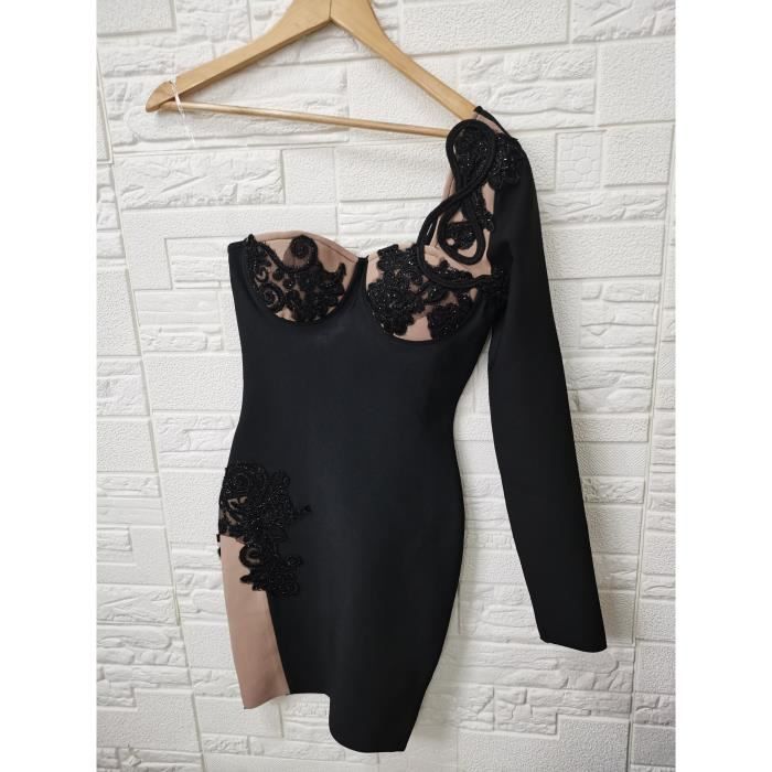 Robe - Black[D3061] - Haute qualit?�, ?�paule d?�nud?�e, manches longues, blanc, rouge, noir Blanc 